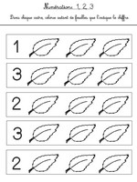 Num&eacute;ration 1 &agrave; 3 - feuilles