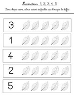 Num&eacute;ration 1 &agrave; 5 - feuilles