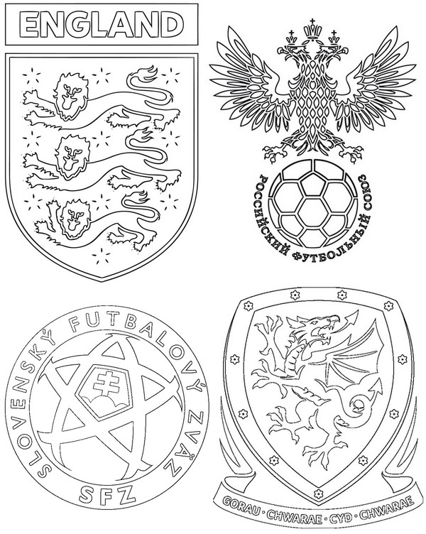 Coloriage Groupe B: Angleterre - Russie - Slovaquie - Pays de Galles