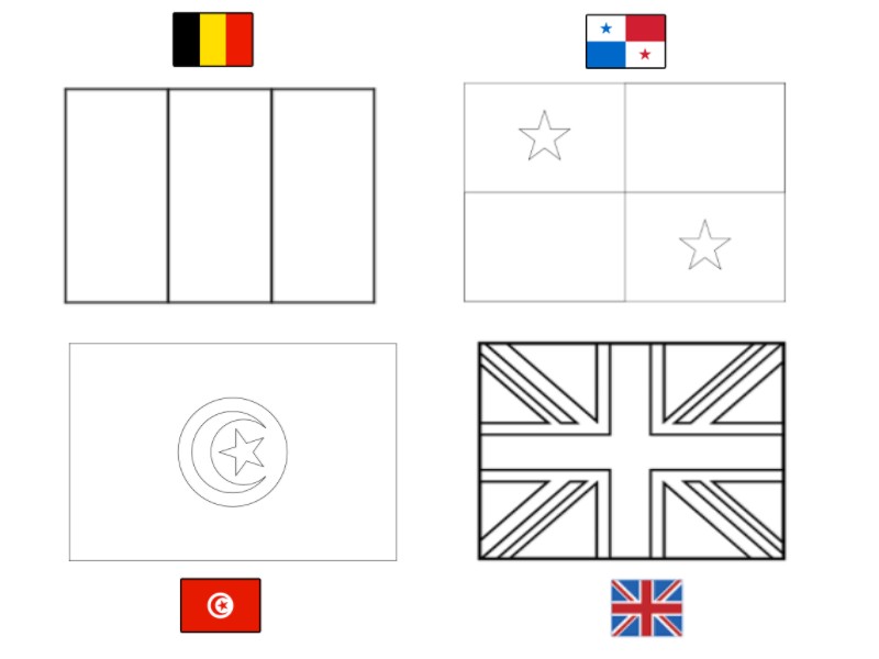 Coloriage Groupe G: Belgique - Panama - Tunisie - Angleterre
