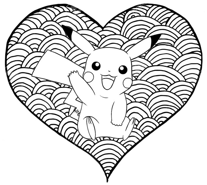 Desenho para colorir Coração Pikachu
