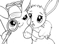 Coloring page Detective Pikachu and Eevee