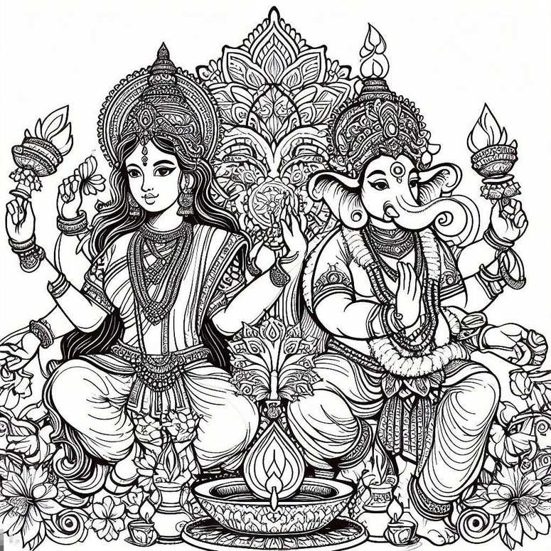 Coloriage Lakshmi & Ganesh