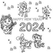 Coloring page Happy new year 2024!