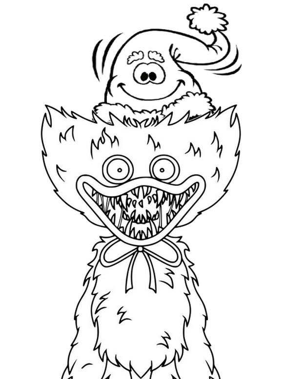Coloring page Huggy Wuggy with his Santa hat
