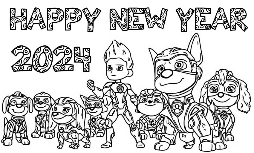 Desenho para colorir Feliz Ano Novo 2024