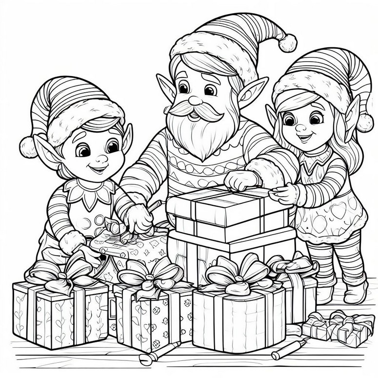 Kleurplaat Santa's Elfen
