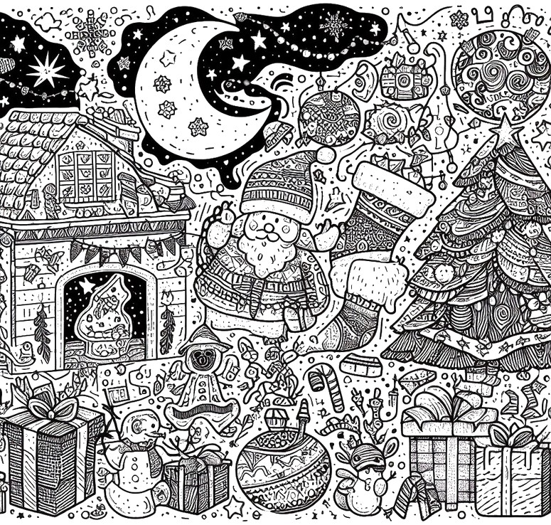 Kleurplaat Doodle Christmas
