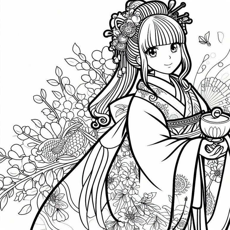 Coloriage Jeune fille en kimono