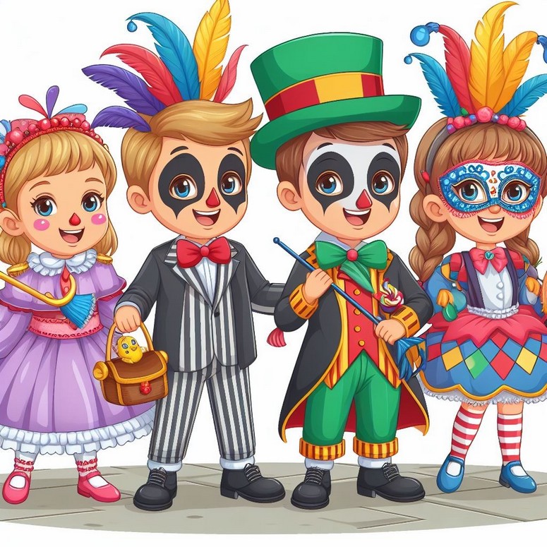 Coloriage enfants déguisés pour carnaval