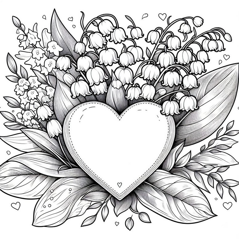 Coloriage Bouquet avec un coeur