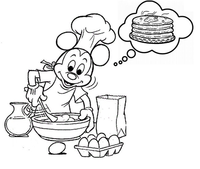 Coloriage Mickey prépare des crêpes