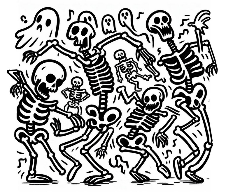 Desenho para colorir A dança dos esqueletos