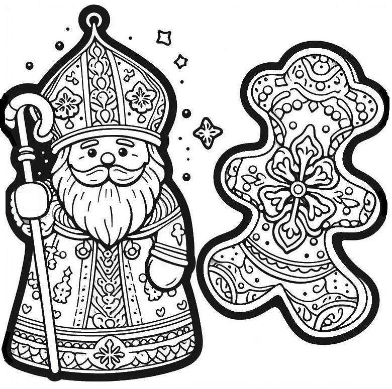 Coloring page Decoration and gingerbread