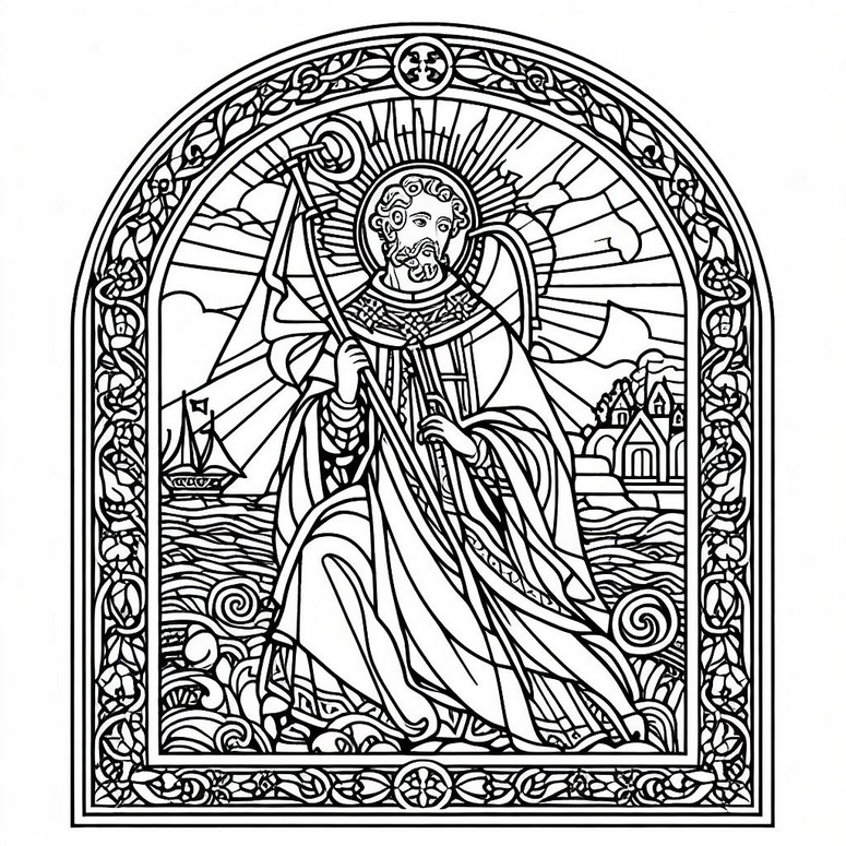 Coloring page Stained glass window Saint Nicholas