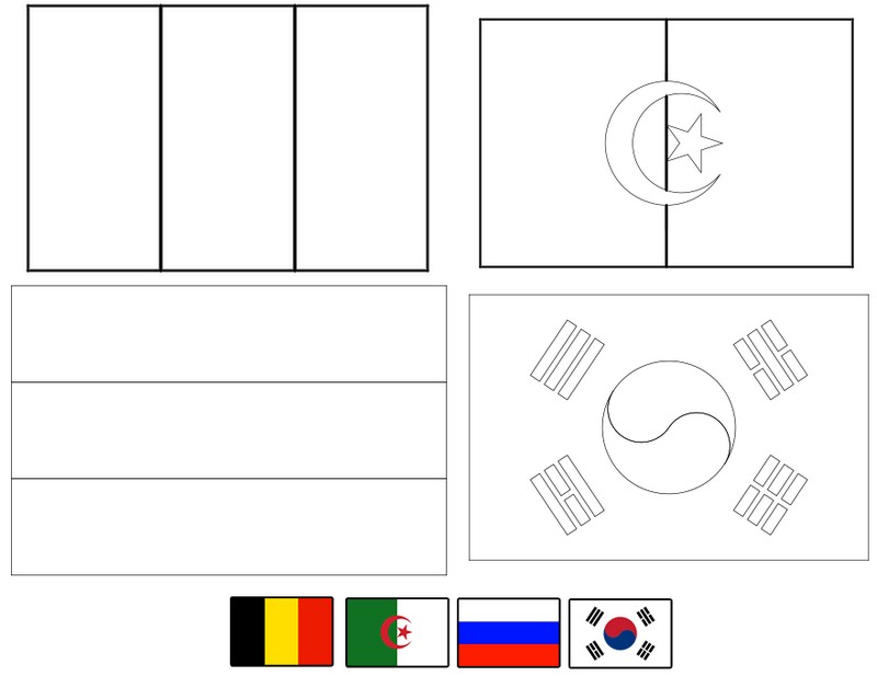 Coloriage Groupe H: Belgique - Algérie - Russie - Corée du Sud
