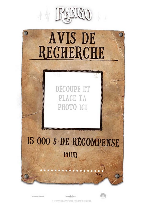 Jeu à imprimer Rango Avis de recherche 9