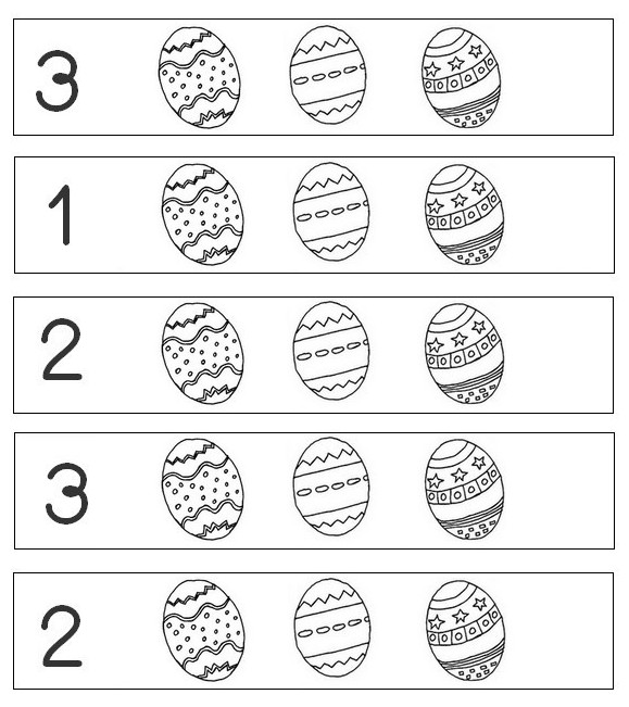 Coloriage Numération<br />1 à 3 oeufs de Pâques