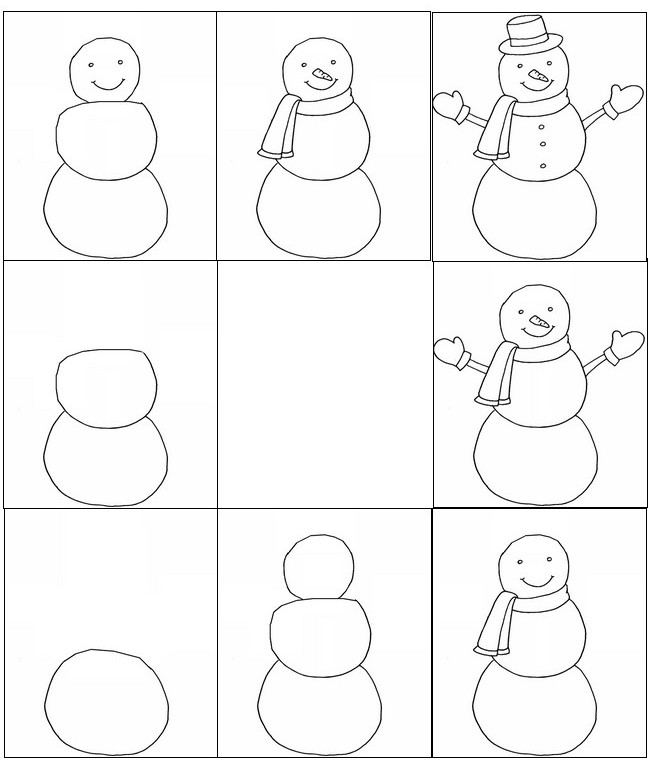Coloriage Série chronologique: le bonhomme de neige