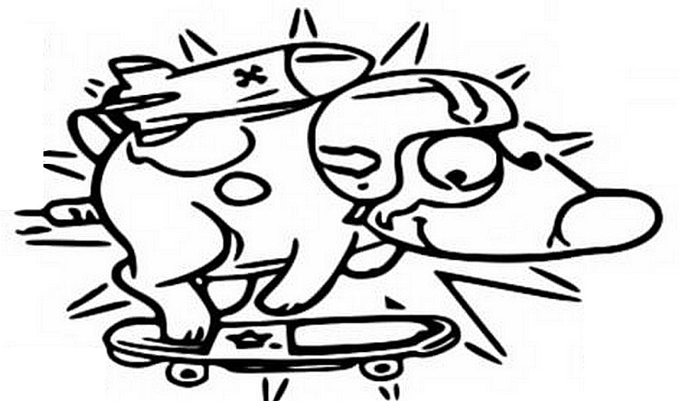 Coloriage Paf le chien sur son skate