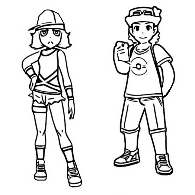 Coloriage Couple de touristes - Dresseurs de Pokémon Ultra Soleil et Lune