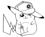 Coloriage Pikachu avec la casquette de Sacha