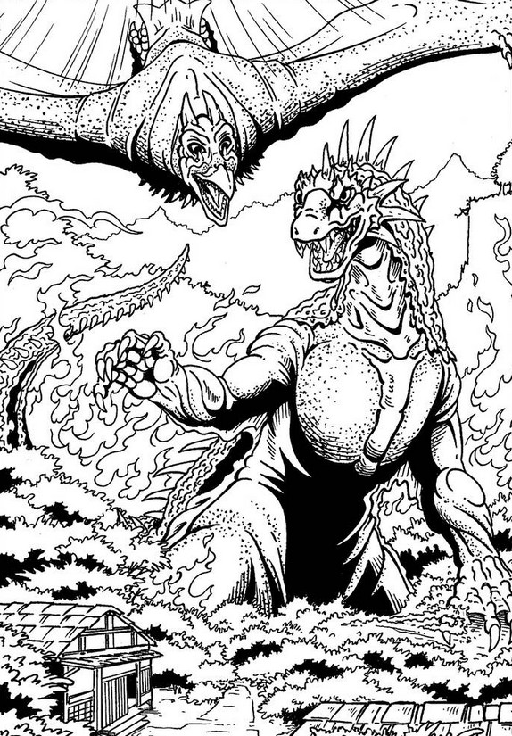 Coloriage Rodan et Varan - Godzilla