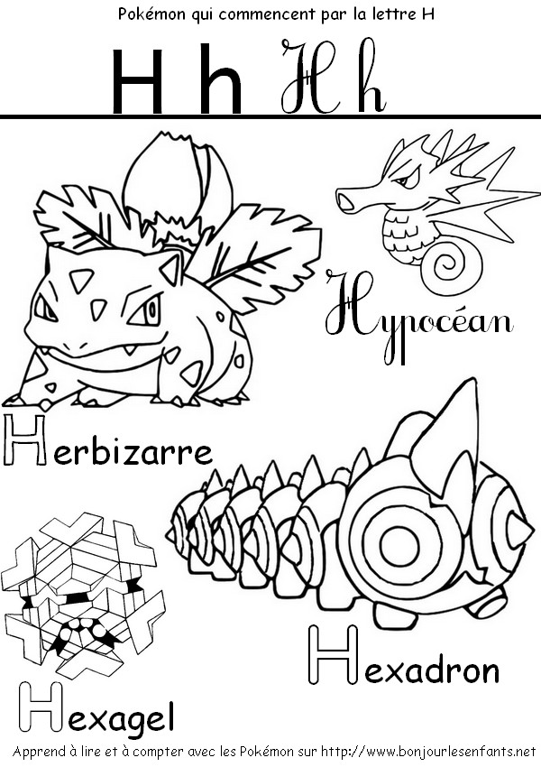 Coloriage Les Pokémon qui commencent par H: Herbizarre, Hexadron, Hypocéan...  - J'apprends les lettres de l'alphabet avec les Pokémon