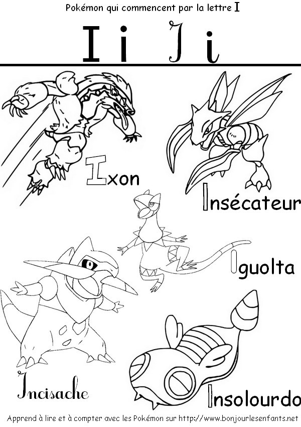 Coloriage Les Pokémon qui commencent par I: Ixon, Insécateur, Iguolta... - J'apprends les lettres de l'alphabet avec les Pokémon