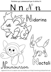 Coloriage Les Pokémon qui commencent par N: Nidorina, Nounourson, Noctali