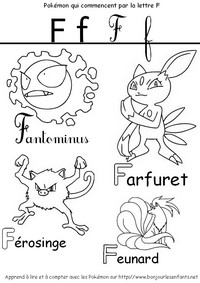 Coloriage Les Pokémon qui commencent par F: Fantominus, Farfuret, Férosing, Feunard