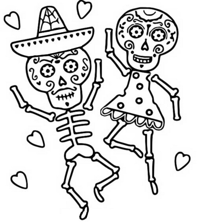 Coloriage Danse des squelettes - Le Jour des Morts