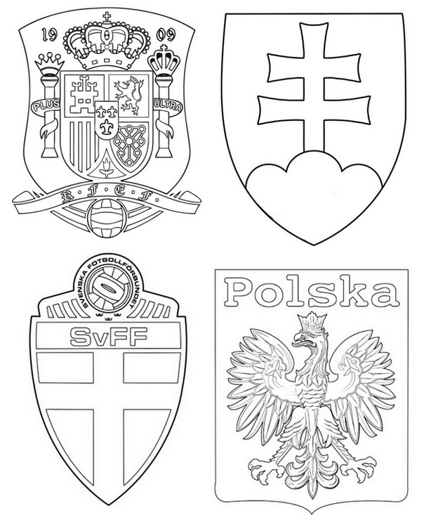 Coloriage Groupe E : Espagne, Suède, Pologne, Slovaquie