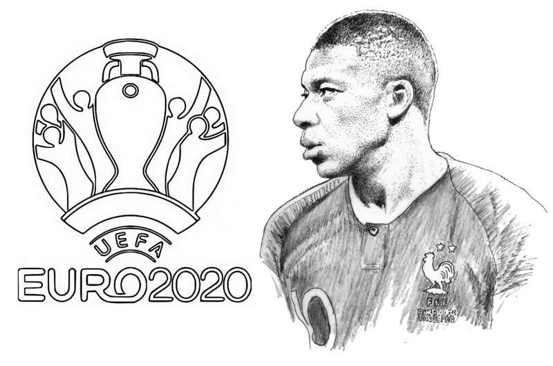 Coloriage Euro 2020 2021 : Kylian Mbappé - Equipe de France 16