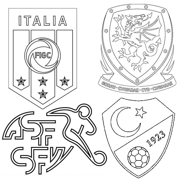Coloriage Groupe A: Italie , Suisse, Turquie, Pays de Galles - Euro 2020 2021