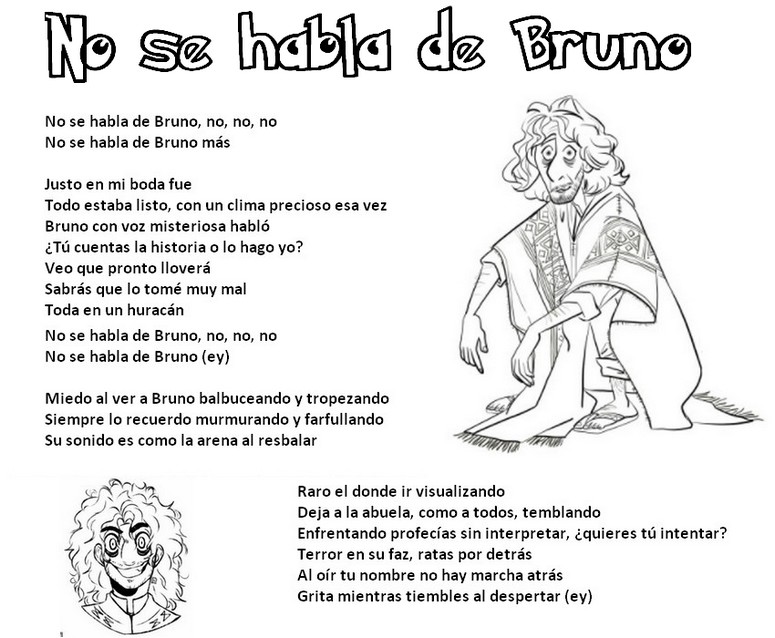Coloriage No se habla de Bruno - Paroles de la chanson en espagnol - Encanto - La fantastique famille Madrigal