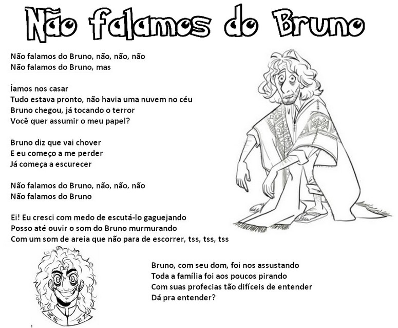 Coloriage Não falamos do Bruno - Paroles de la chanson en portugais - Encanto - La fantastique famille Madrigal