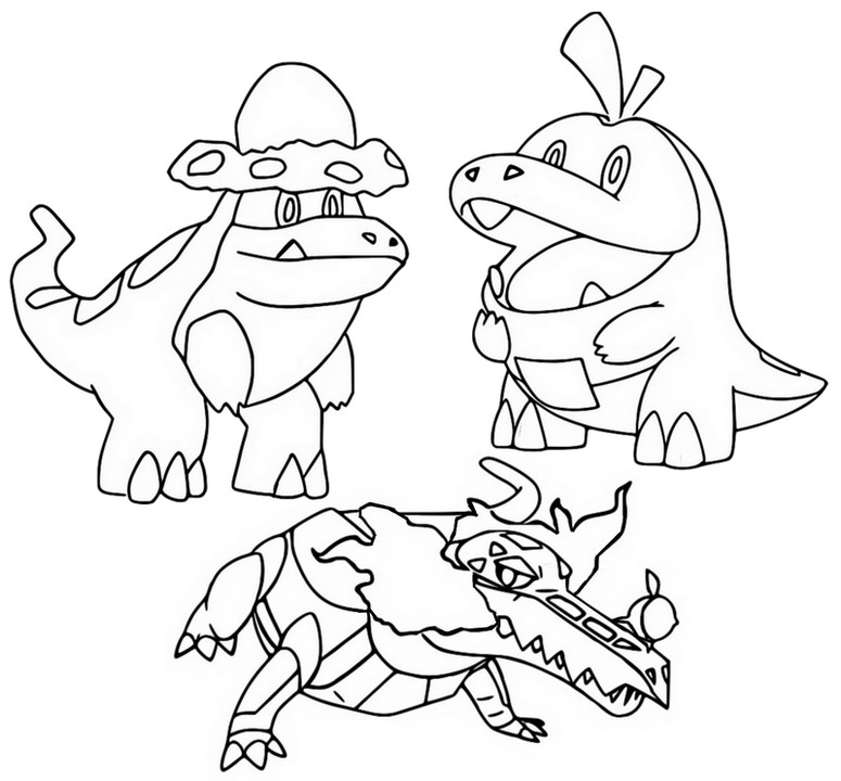 Coloriage Chochodile,Crocogril et Flâmigator - Pokémon écarlate et violet
