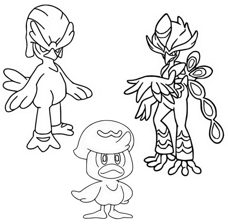 Coloriage Coiffeton, Canarbello et Palmaval - Pokémon écarlate et violet