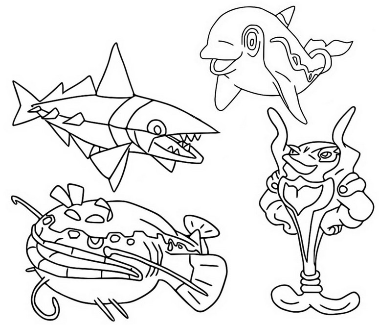Coloriage Oyacata, Délestin, Dofin et Superdofin. - Pokémon écarlate et violet