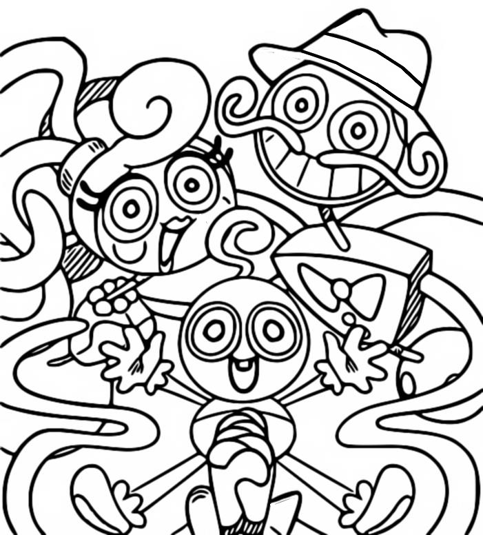 Coloriage Mommy, Baby & Daddy Long Legs - Poppy Playtime