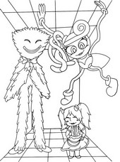 Coloriage Huggy Wuggy & Poppy & Mommy Long Legs