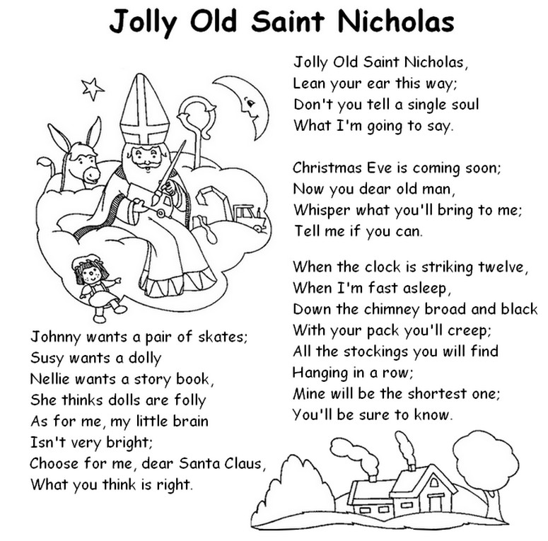 Coloring page In English: Jolly Old Saint Nicholas
