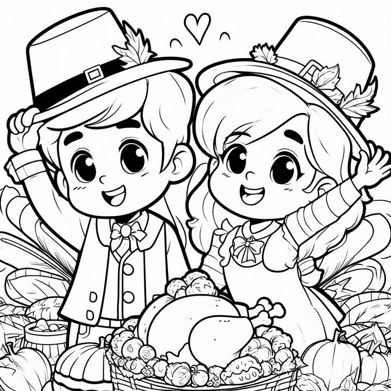 Coloring page Children celebrating Thanksgiving