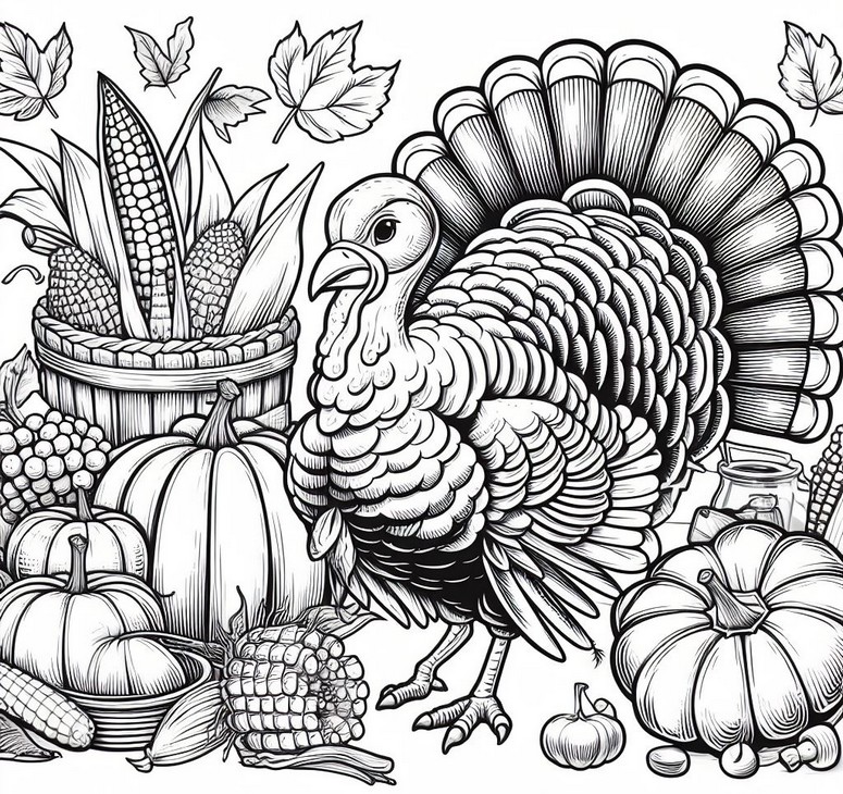 Coloring page Turkey - corn
