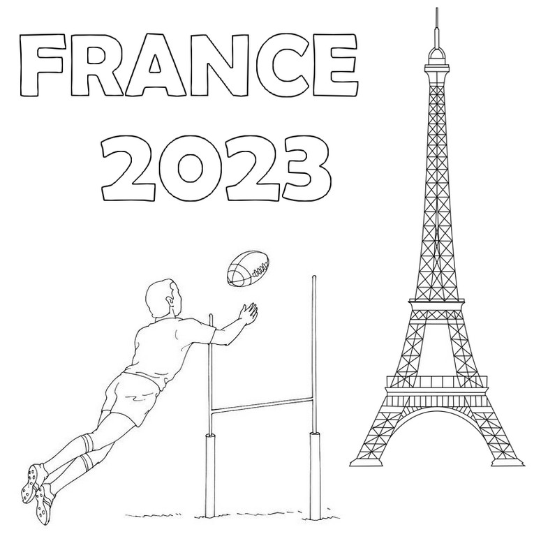 Coloriage Tour Eiffel - Coupe du Monde de Rugby France 2023