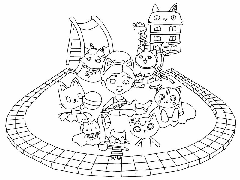 Coloring page At the swimming pool