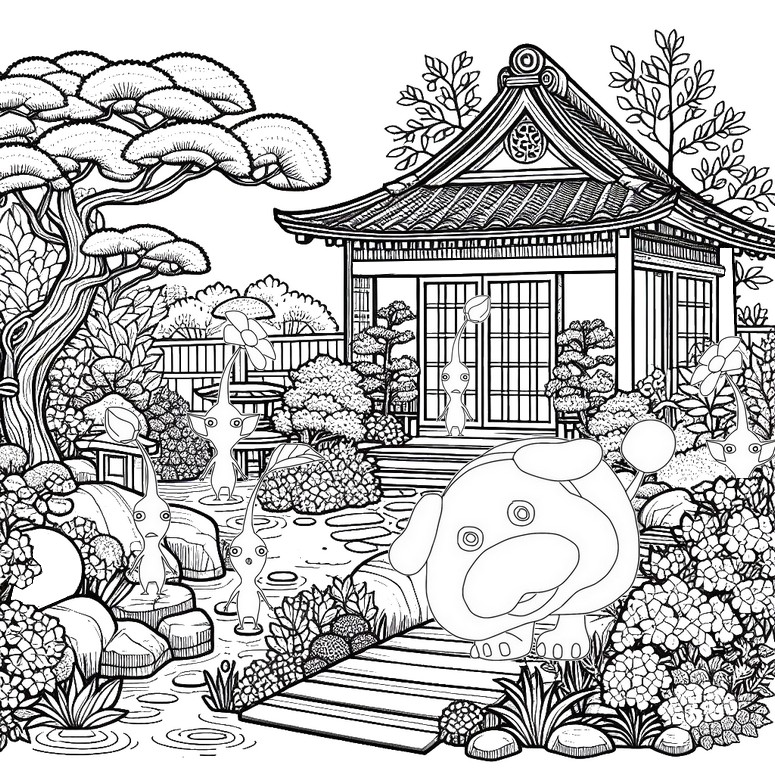 Dibujo para colorear jardín japonés