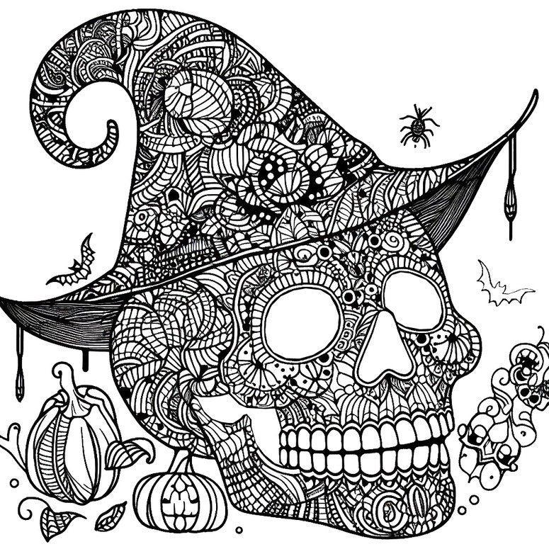 Coloring page Skull with a hat