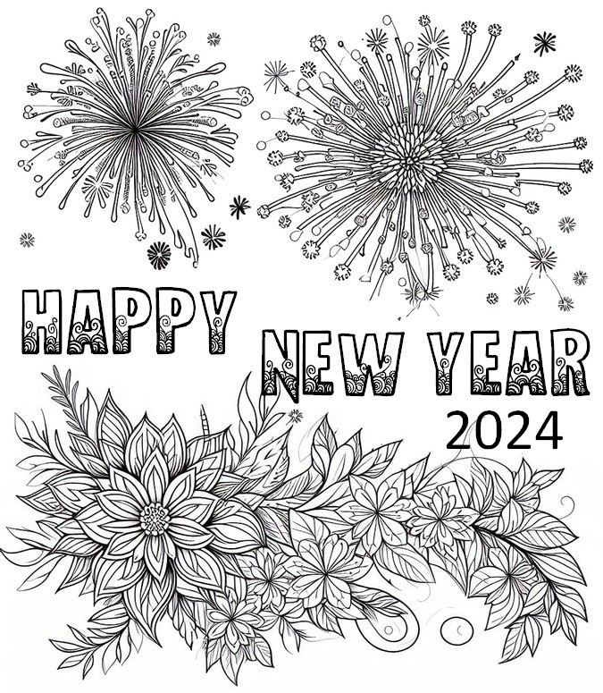 Coloriage Happy New Year 2024